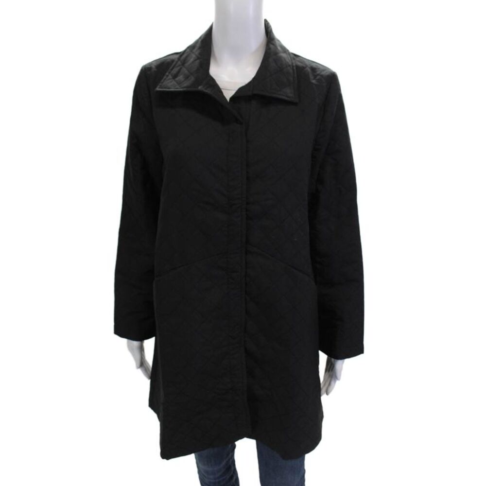 Shana Women Quilted Black Collared Long Sleeve Coat Size M